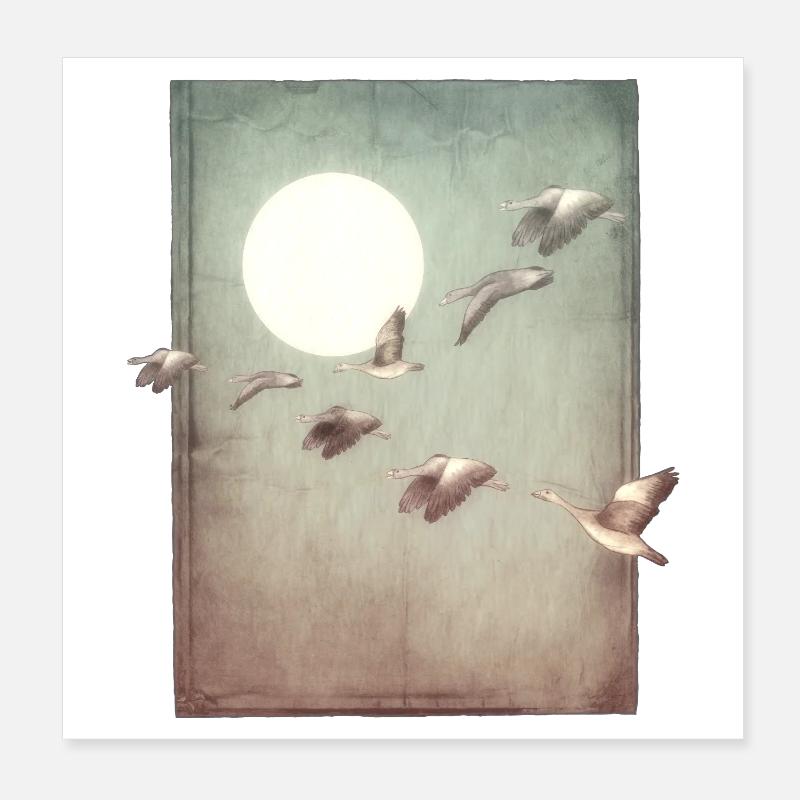 Wildgänse im Flug - handgeschnitzte Druckvorlage Poster 20x20 cm