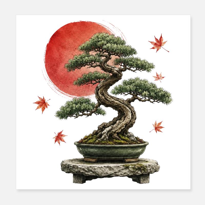 Bonsaï Soleil Rouge Poster 20 x 20 cm
