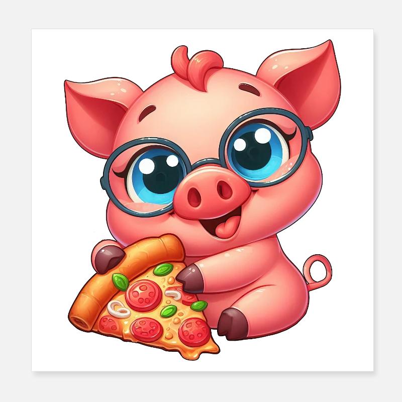 Nerd Pig Cartoon Pizza Pizza Lover Poster 20 x 20 cm