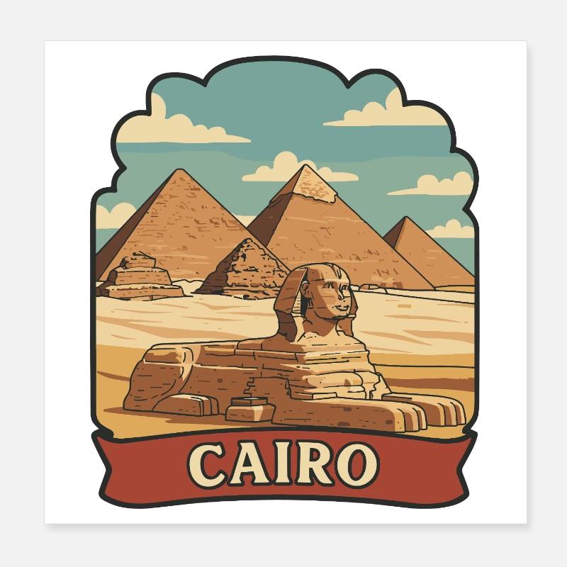 Autocollant rétro des pyramides du Caire en Égypte Poster 20 x 20 cm