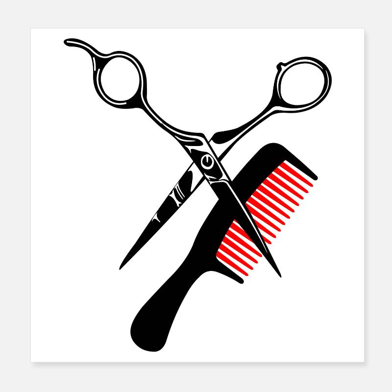 Ciseaux et logo de peigne pour salon de coiffure. Poster 20 x 20 cm