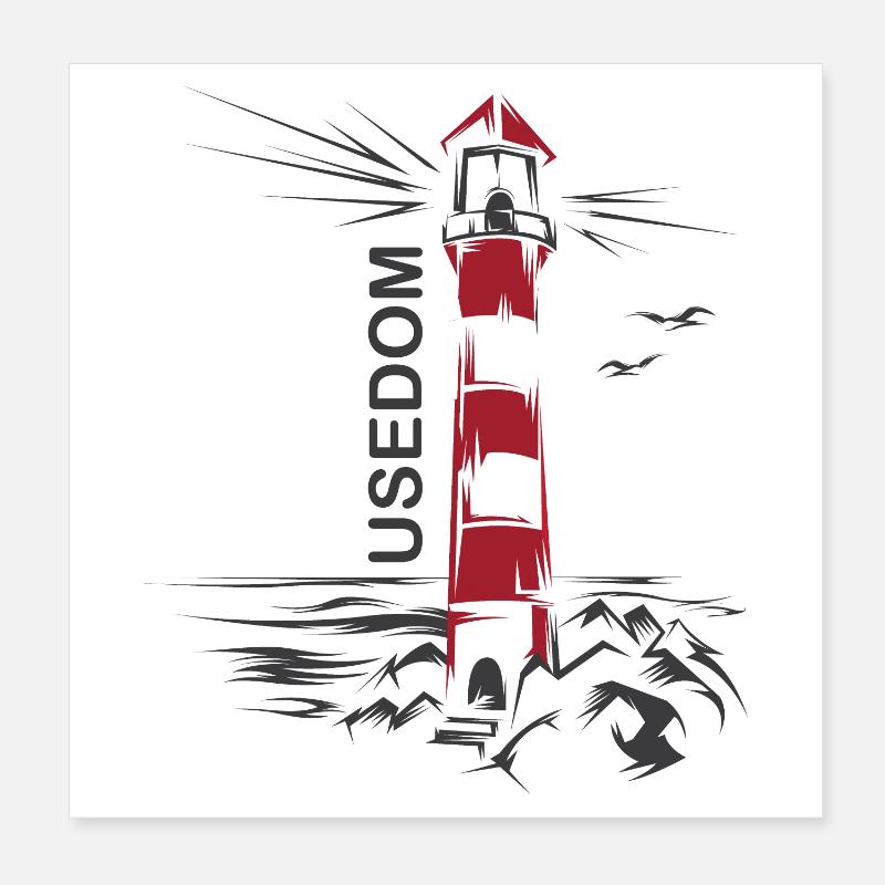 Leuchtturm See Usedom Urlaub rot weiß Meer Ostsee Poster 20x20 cm