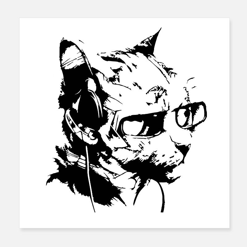 chat DJ cool avec des lunettes de soleil Poster 20 x 20 cm