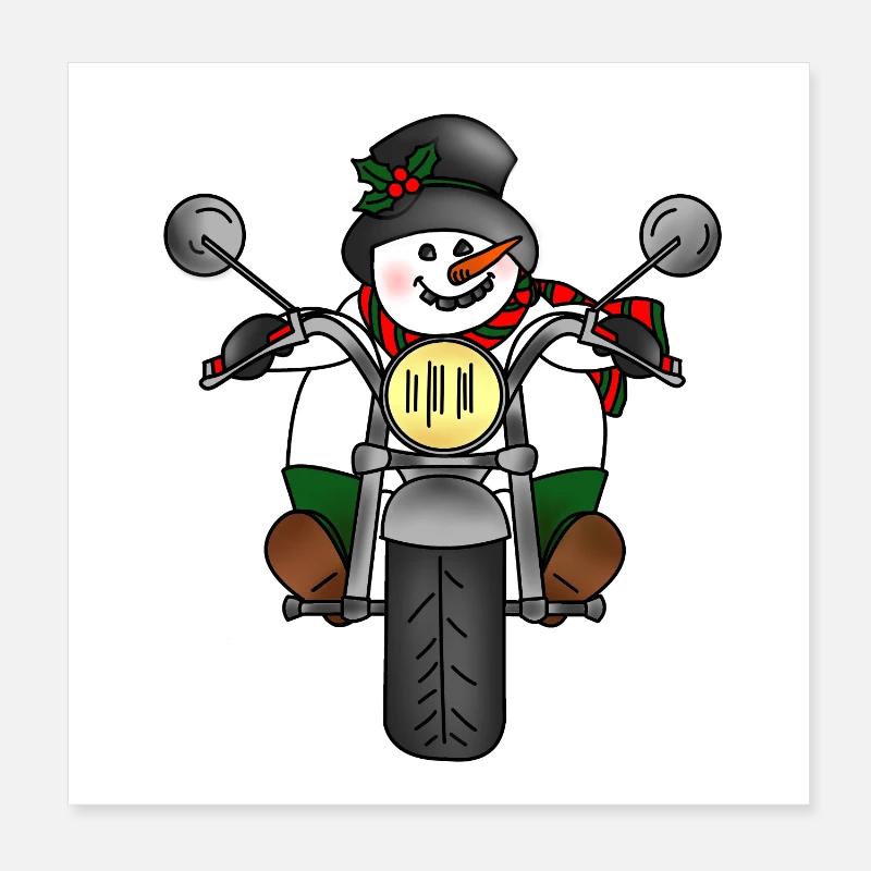 Sneeuwman op motor in kerstsfeer Poster 20 x 20 cm
