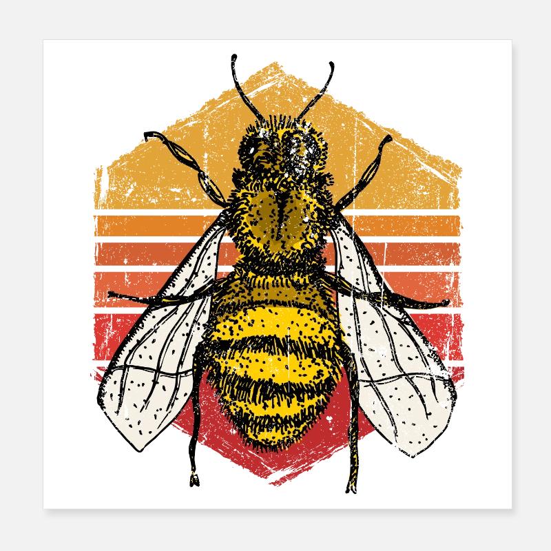 Sunset Bee Retro-Illustration Poster 20x20 cm