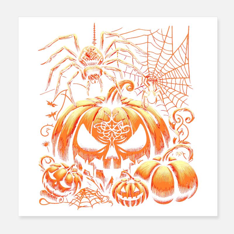 Halloween spider with pumpkins Poster 8" x 8" (20x20 cm)