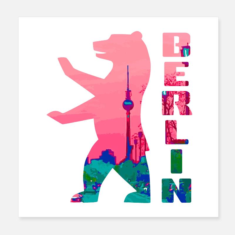 Berlin Bear Neon Silhouette Poster 8" x 8" (20x20 cm)