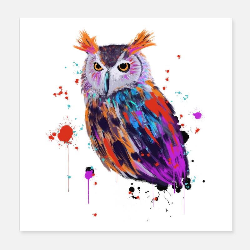 Hibou aquarelle Poster 20 x 20 cm