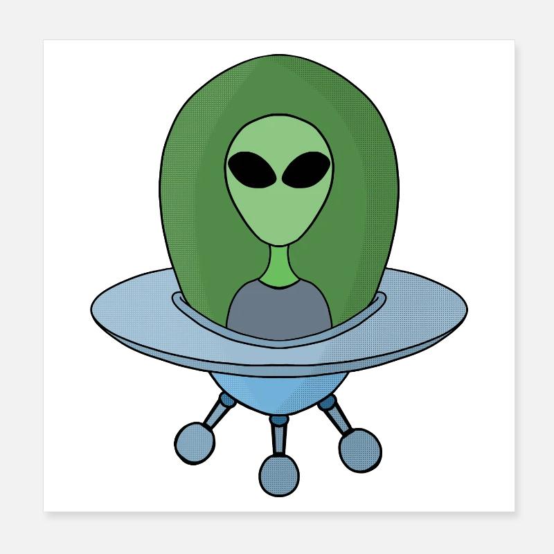 Alien dans son petit vaisseau spatial Poster 20 x 20 cm