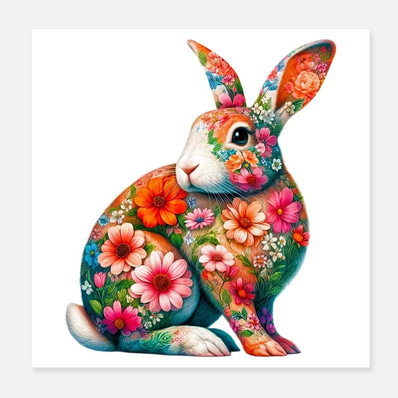 Rabbit decorated with flowers Poster 8" x 8" (20x20 cm)