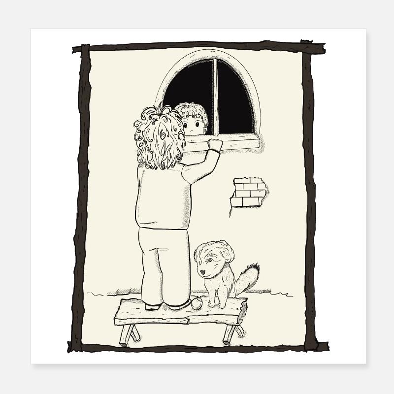 Version encre Chiens & Enfants & Balles Poster 20 x 20 cm