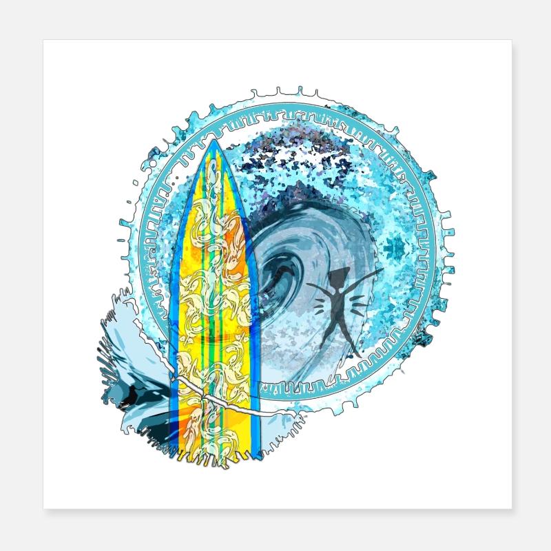 Vagues de surf Abstrait Impression d’art Poster 20 x 20 cm