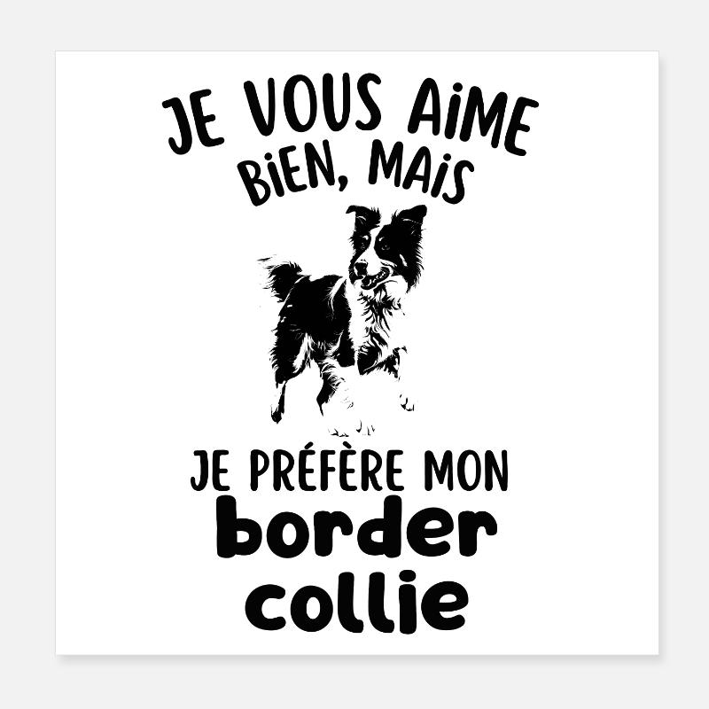 je préfère mon chien mignon border collie Poster 20 x 20 cm