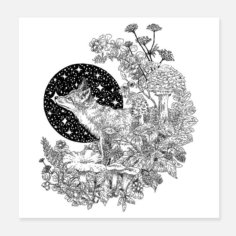 FOX & NIGHT SKY  Poster 8" x 8" (20x20 cm)