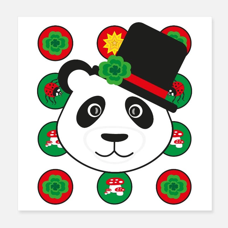 Neujahr Panda mit Kleeblatt. Poster 20x20 cm