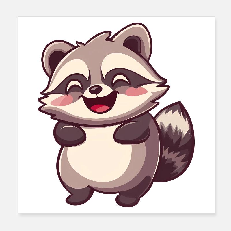 Mignon adorable raton laveur - Charmant dessin animé Poster 20 x 20 cm