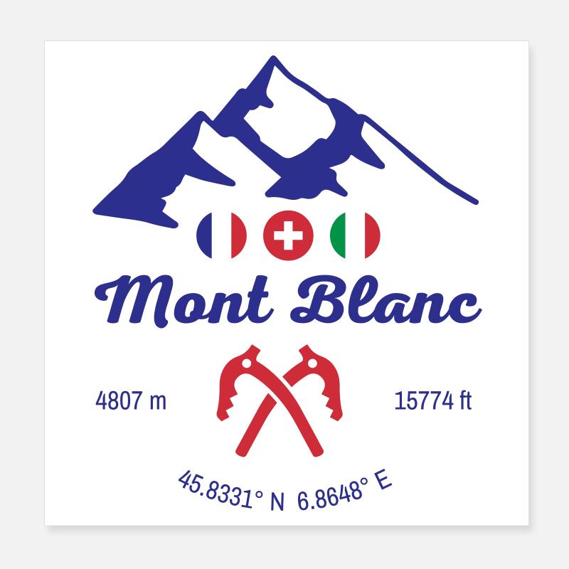 Mont Blanc Alps Highest Mountain Poster 8" x 8" (20x20 cm)