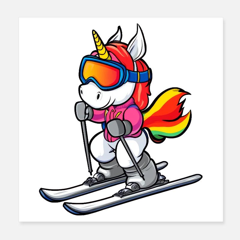 Ski Einhorn Poster 20x20 cm