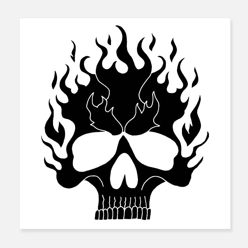 Black Flaming Skull Poster 8" x 8" (20x20 cm)