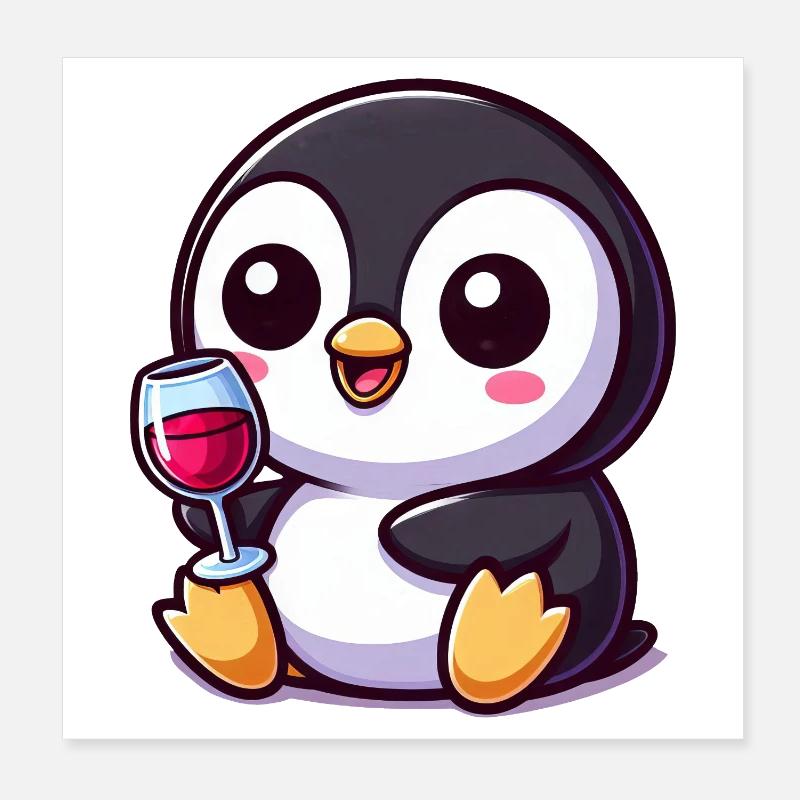 mignon pingouin amateur de vin dessin animé chibi vin rouge Poster 20 x 20 cm