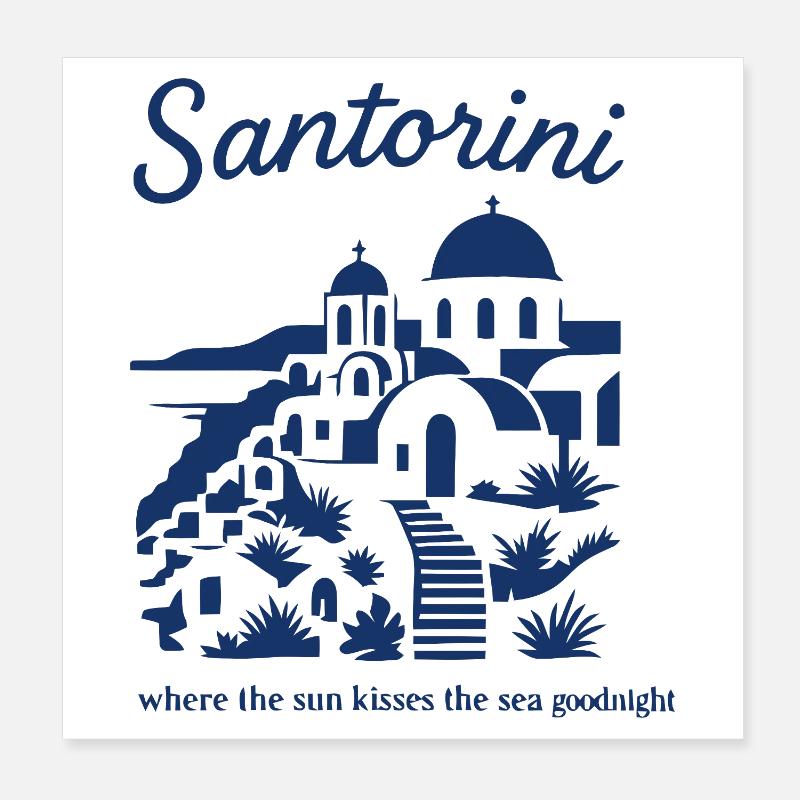 Santorini Sunsets Mountainscape Design Poster 8" x 8" (20x20 cm)