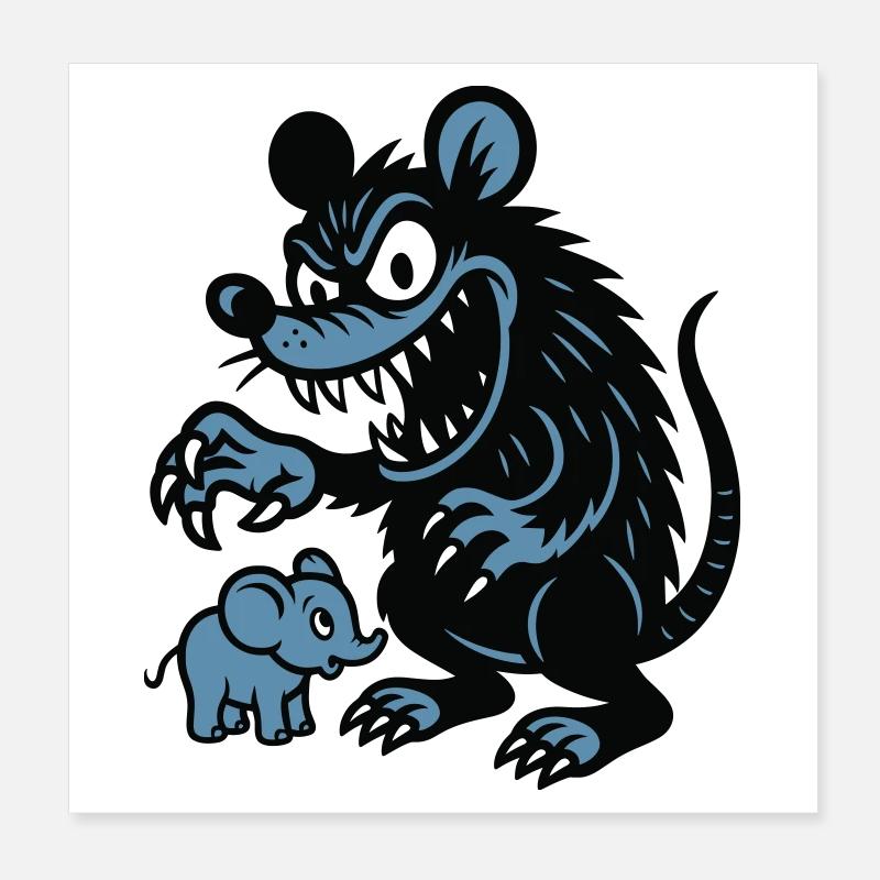 Rat géant et petit éléphant Poster 20 x 20 cm
