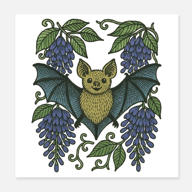 Bat Whimsy Poster 8" x 8" (20x20 cm)