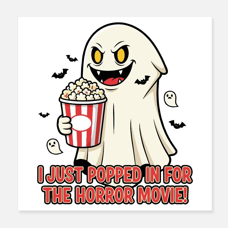 Popcorn Ghost Horror Movie Fun Poster 8" x 8" (20x20 cm)