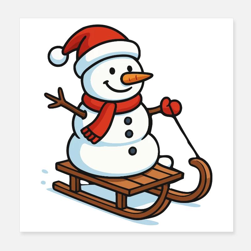 Snowman on Sleigh Christmas Magic Poster 8" x 8" (20x20 cm)