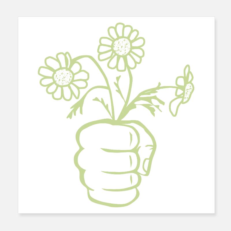 Une main de poing avec un bouquet de fleurs Poster 20 x 20 cm