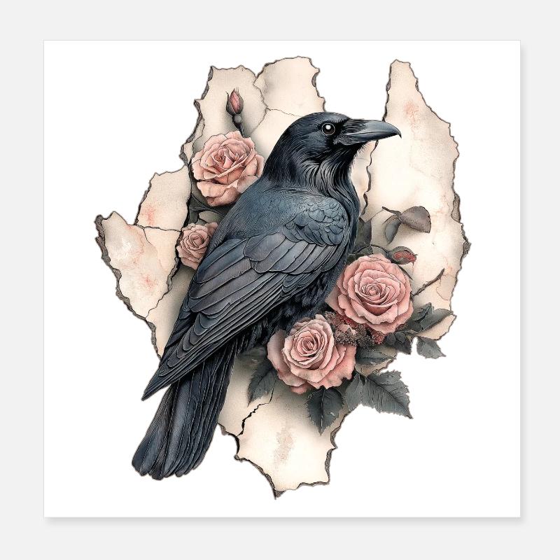 Raven Vintage Roses Poster 20 x 20 cm