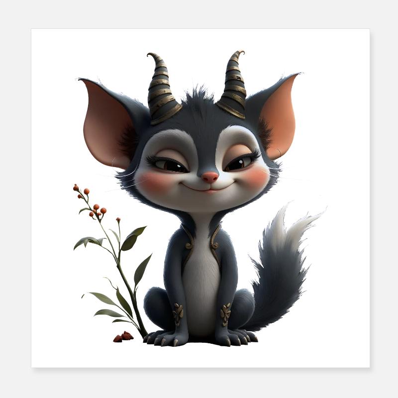 Waldgoblin-Katze mit Hörnern Poster 20x20 cm