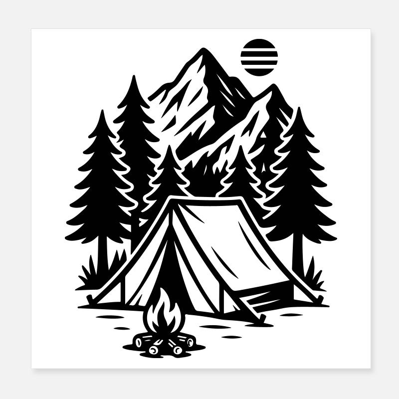 Camping Tent Mountains Forest Poster 8" x 8" (20x20 cm)
