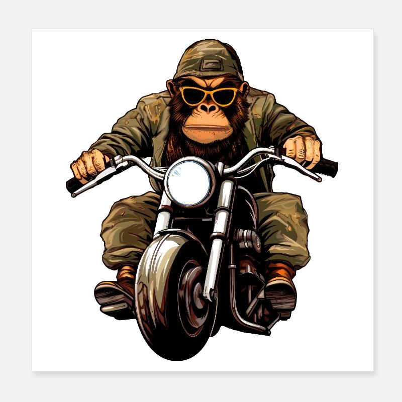 Monkey Motorcycle / Gorilla Motorbike Poster 8" x 8" (20x20 cm)