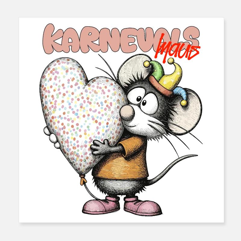 Karnevalsmäuschen Herzballon Karneval Rheinland Poster 20x20 cm