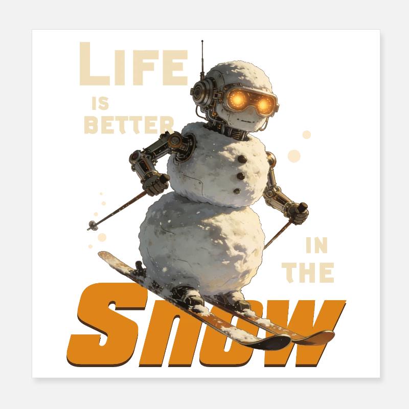  Schneemann Skiabenteuer Poster 20x20 cm
