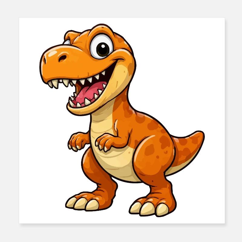 Funny Dino Cartoon T-Rex Poster 8" x 8" (20x20 cm)