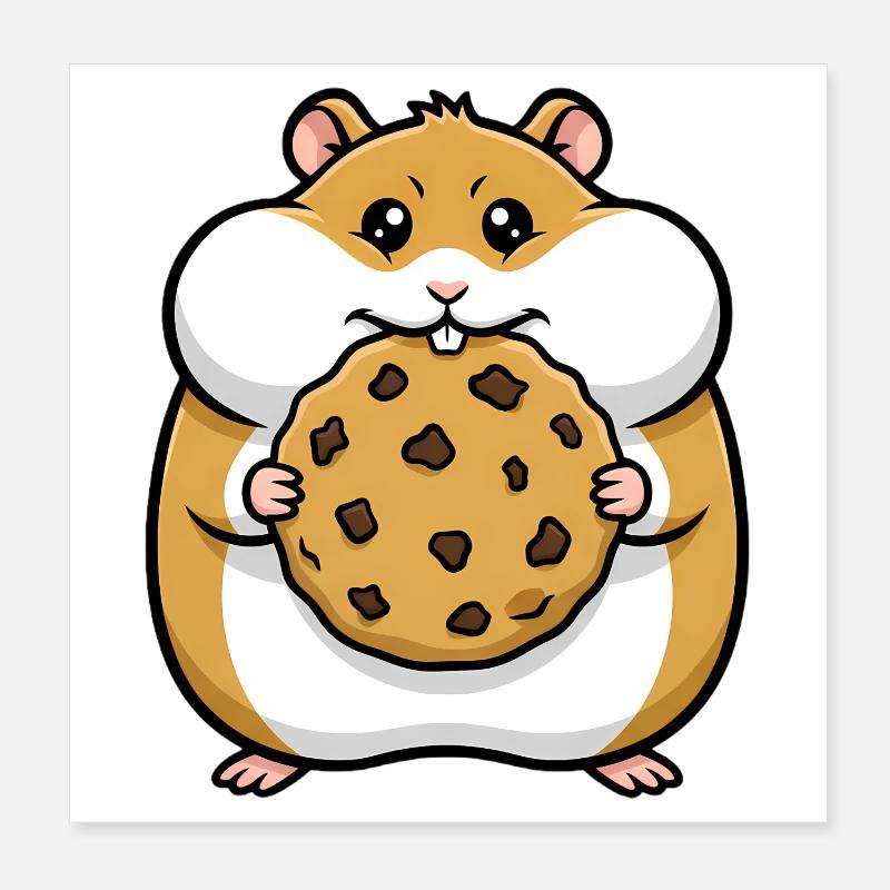 Hamster with Cookie Cartoon Poster 8" x 8" (20x20 cm)