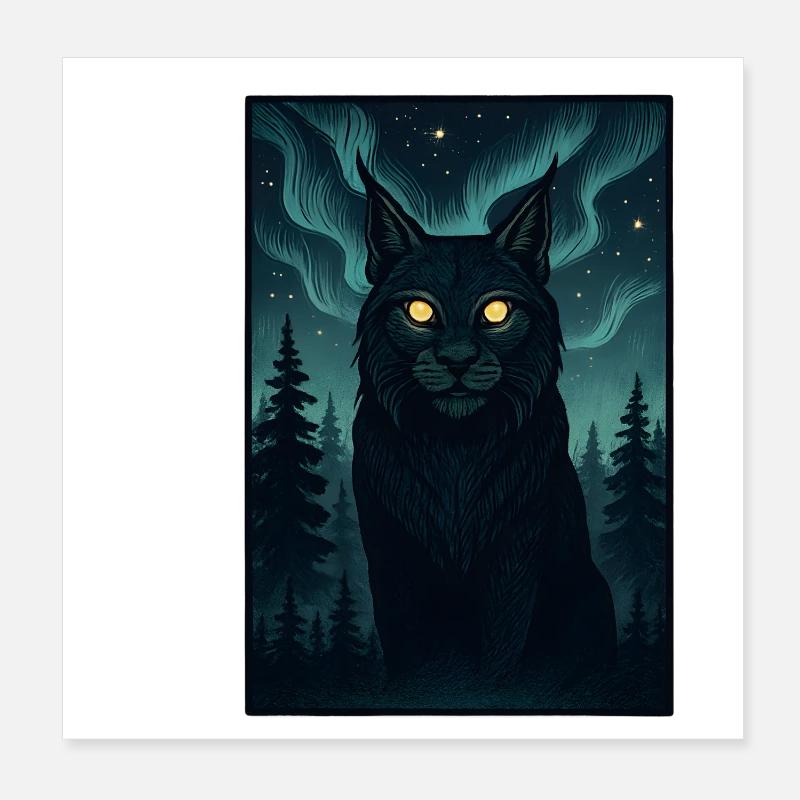 Nordlichtkater im Wald Poster 20x20 cm
