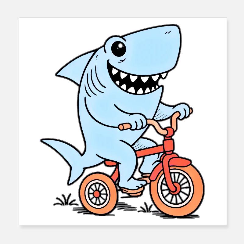 Le requin bleu à vélo Poster 20 x 20 cm