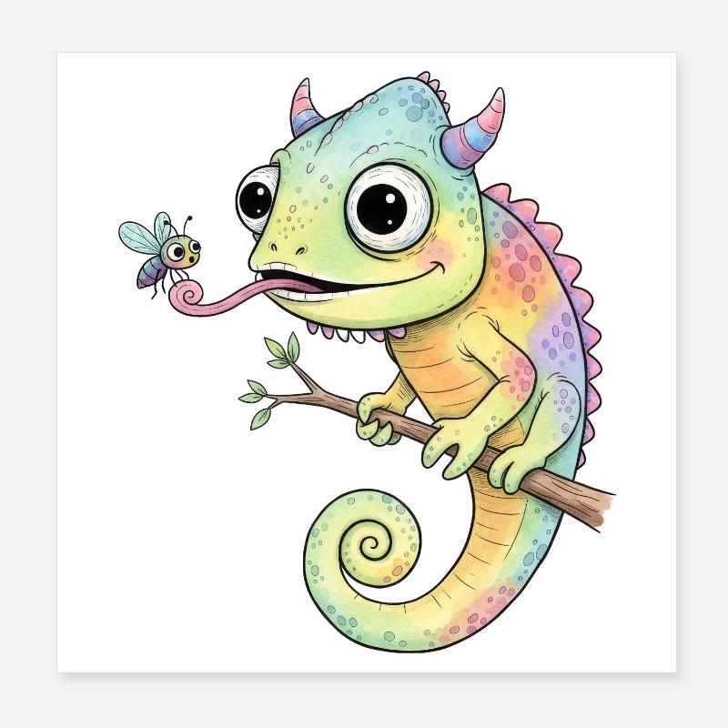 Caméléon arc-en-ciel sur la branche Poster 20 x 20 cm