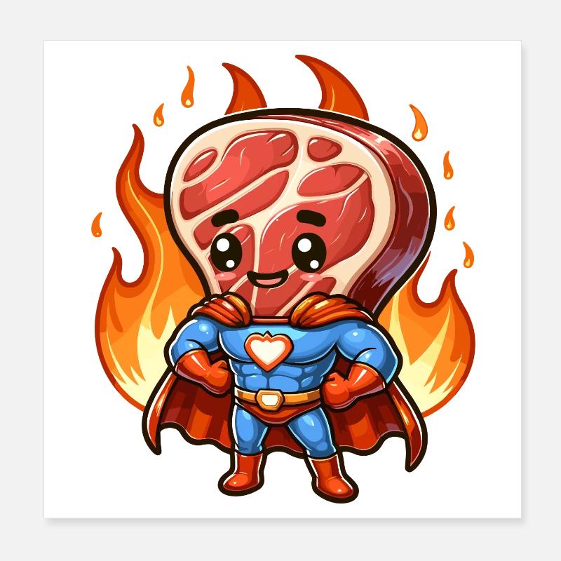 Cooler Grill Superheld Steak Griller BBQ Held Poster 20x20 cm