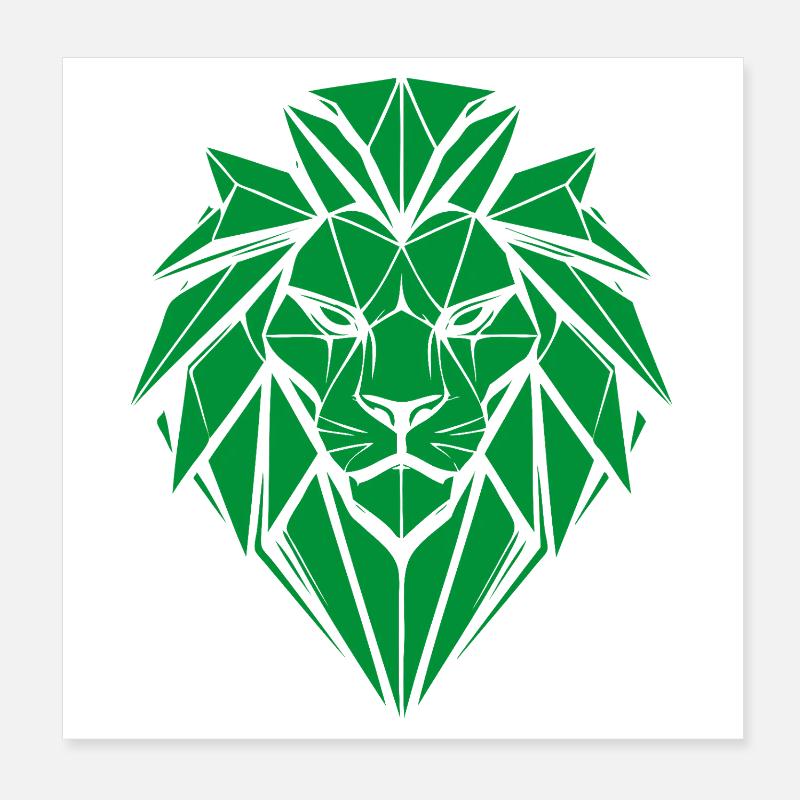 Geometric Green Lion Head Poster 8" x 8" (20x20 cm)