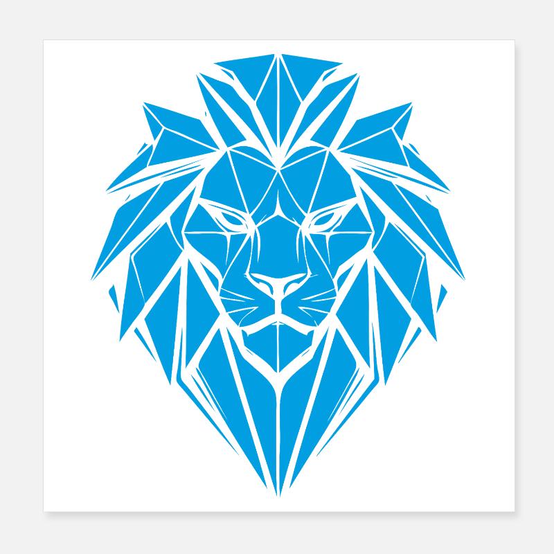 Blue Geometric Lion Poster 8" x 8" (20x20 cm)