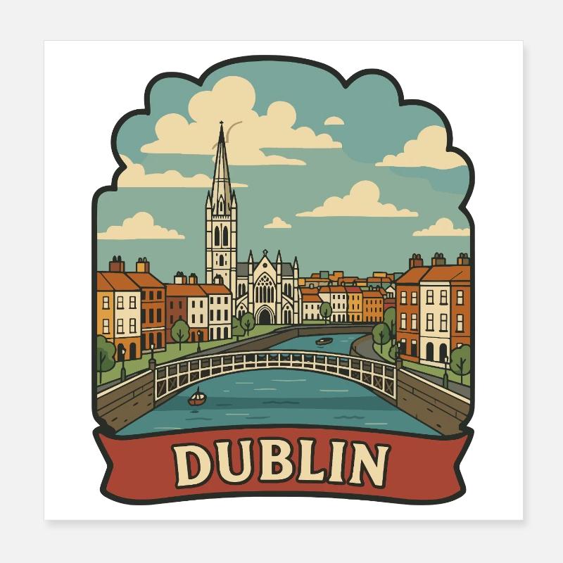 Dublin Hapenny Bridge Vintage-Reiseabzeichen Poster 20x20 cm