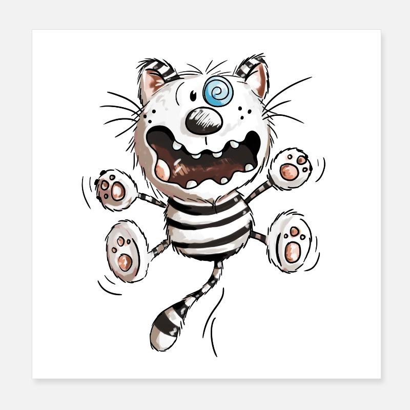 Crazy Cat - Funny Cats - Kitten - Comic-Fun Poster 8" x 8" (20x20 cm)