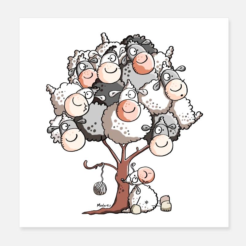 Funny Sheep Tree Poster 8" x 8" (20x20 cm)