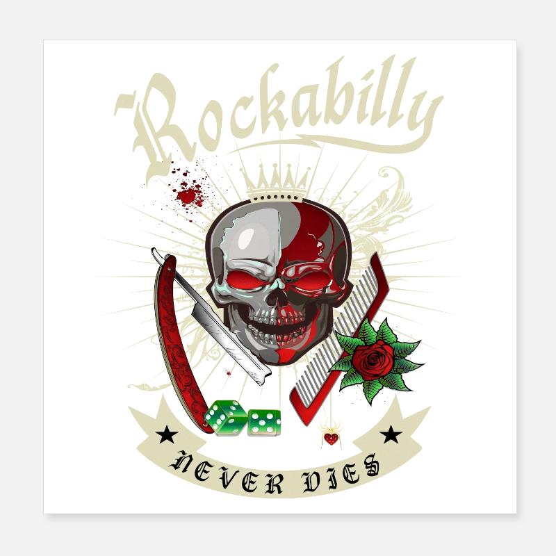 Rockabilly Skull Poster 20x20 cm