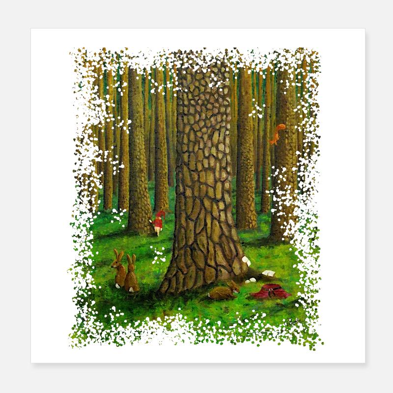 Forest Animals, Gnome and Nature Magic Poster 8" x 8" (20x20 cm)