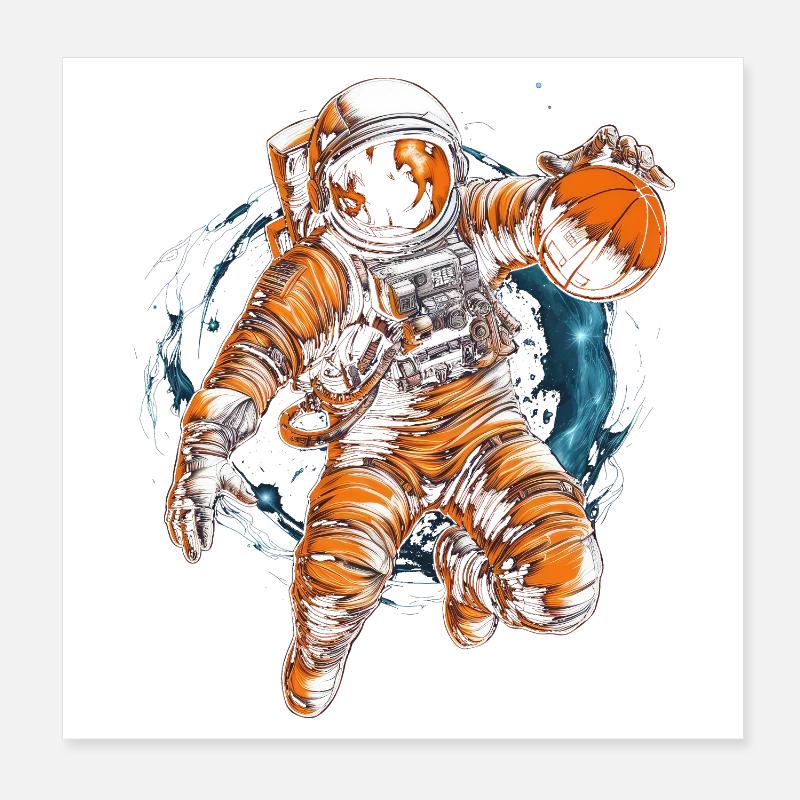 Astronaute jouant au basketball dans l’espace Graphiques Poster 20 x 20 cm
